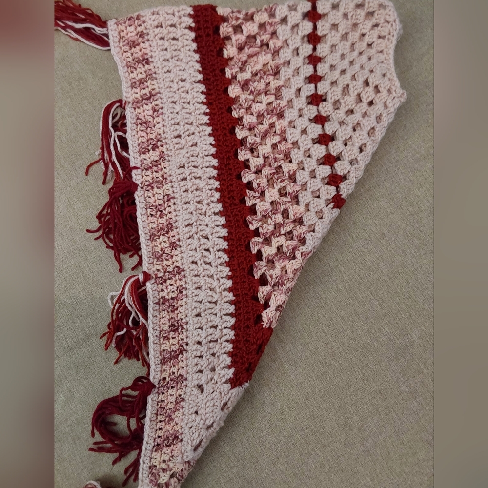 Crochet Poncho, Girl's size Large Pink and Red Colors Handmade Crochet Poncho - Picture 5 of 7
